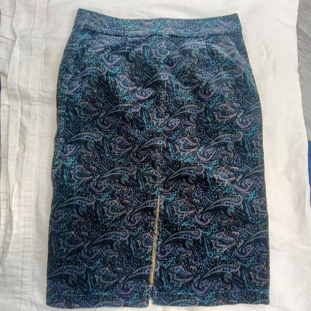 Chadwicks Of Boston Paisley Print Pencil Skirt 8P Layered Jeweled Tones